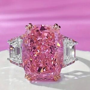 Sterling Silver Pink CZ Statement Cocktail Ring Size 7 Fashion Jewelry